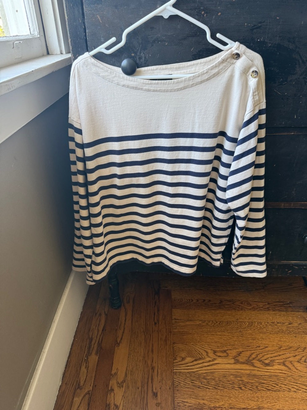 J. Crew Cream and Navy Striped Boatneck Long-Sleeve Top